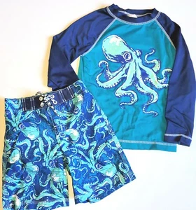 Gymboree sz 4 Swim Rashguard and Shorts Octopus Swim Set Boys Blue NWT - Picture 1 of 2
