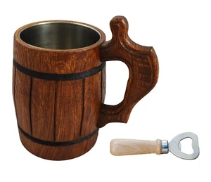Oak Wood Beer Mug with Bottle Opener – Perfect Father's Day or Christmas Gift - Picture 1 of 11