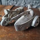 Vintage Lead Toy British Army Soldier In Motorbike  Sidecar with Moving Wheels