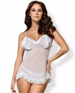 Womens Obsessive Joanna babydoll & thong white, ladies erotic nightwear set - Picture 1 of 3
