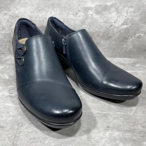 Clarks Collection Emslie Warren Blue Leather Side Zip Heeled Shoes Women's 9.5 N - Picture 1 of 14