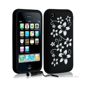 Housse coque etui silicone pour Apple Iphone 3G/3Gs motif fleur couleur noir + S - Photo 1 sur 1