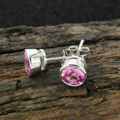 2.50Ct Round Cut Lab Created Pink Sapphire Stud Earring's 14k White Gold Plated - Image 1 of 4