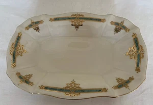 Vintage Lenox Catalan 12.5" Scalloped Rectangular Tray Bowl Green Ivory Gold - Picture 1 of 12