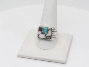 Native American Navajo Handmade Sterling Silver Multi-Stone Ring Size 11.5 - Picture 1 of 9