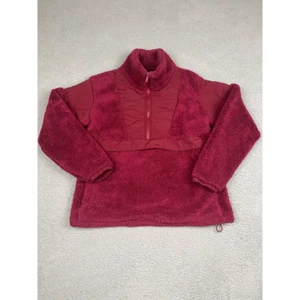 Pink Womens Fleece Jacket Red Half Zip Drawstring Hem Faux Fur High Neck M - Picture 1 of 11