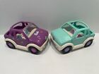 2 voitures de plage de poche Polly jeeps jouets violets et verts fleurs 2001 produits d'origine