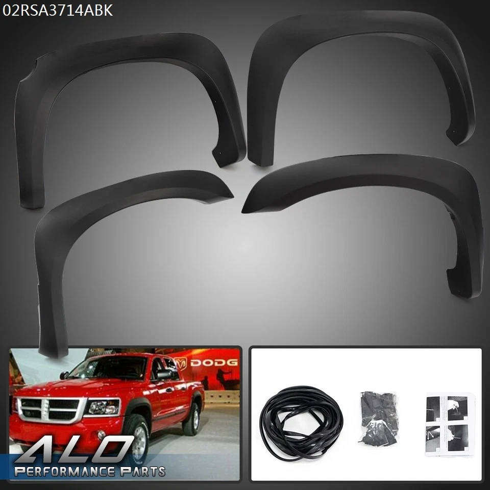 4pcs Fit For 05-11 Dodge Dakota Crew Cab Smooth Black Fender Flares Front & Rear - Imagem 1 de 4
