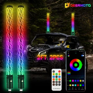 2Pcs 2FT RGB Spiral Fat LED Whip Light Chase Lights For Can Am Maverick X3 RS - Picture 1 of 13