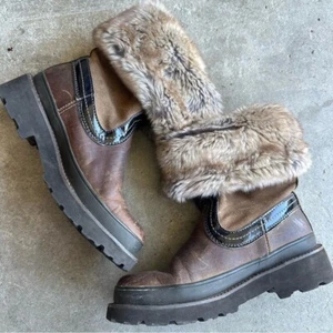 Ariat Fatbaby Faux Fur brown leather Winter Boots womens 8.5 - Picture 1 of 8