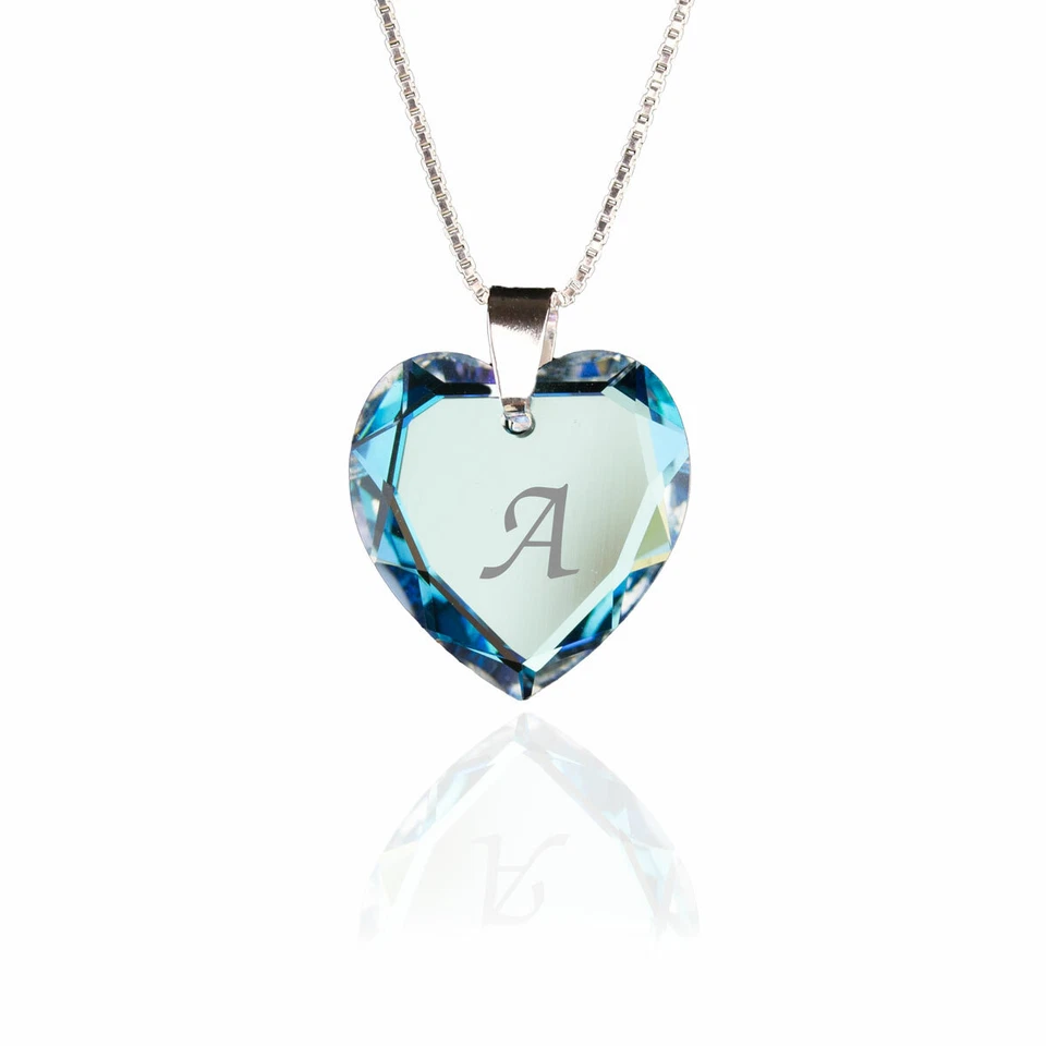 Herzkette 925 Silber Swarovski Elements Herzanhänger Gravur Initiale - Bild 1 von 1