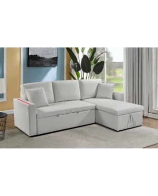 Divano letto contenitore, reversibile angolare, led, ecopelle bianco chaise long - Immagine 1 di 4