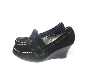 Sandler Vintage Size 9 Womens Leather Black Suede Moccasin Square Toe Wedge Heel - Picture 1 of 6