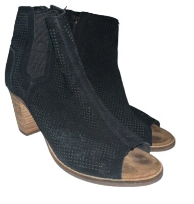 TOMS Botas Mujer 8 Mallorca Perforadas Cremallera Lateral Botín Negro Gamuza Tacones Foto 1 de 4