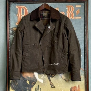 Mens Vintage Style Waxed Cotton Biker Jacket W/ Shoulder & Elbow Reinforcements - Picture 1 of 24