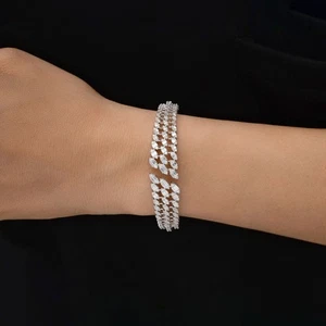 2.55 Ct Lab Grown CVD Baguette Diamond Cuff Bangle Bracelet 18k White Solid Gold - Picture 1 of 13