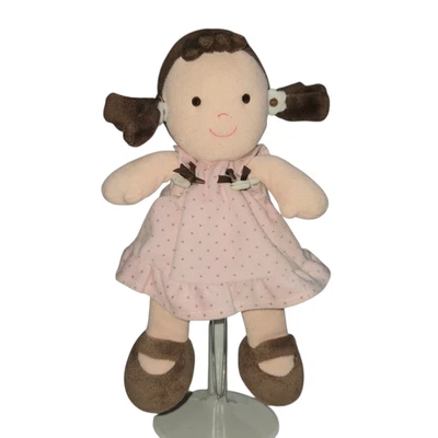 Child of Mine Carter's Brown Hair Doll Sewn Eyes Plush Pink Dress Rattle 10 Inch - Image 1 of 4