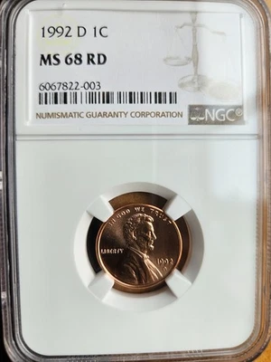 1992 D LINCOLN CENT PENNY NGC MS68 RD - Image 1 of 4