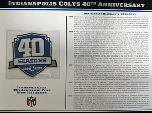 2023 Indianapolis Colts 40th Anniversary Jersey Patch Willabee & Ward With Stat - Picture 1 of 2