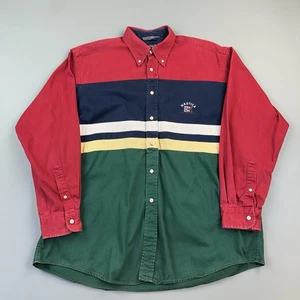 Vintage Nautica Hemd Herren XL Colorblock gestreift Segel Wappen Logo Knopfleiste 90er - Bild 1 von 12