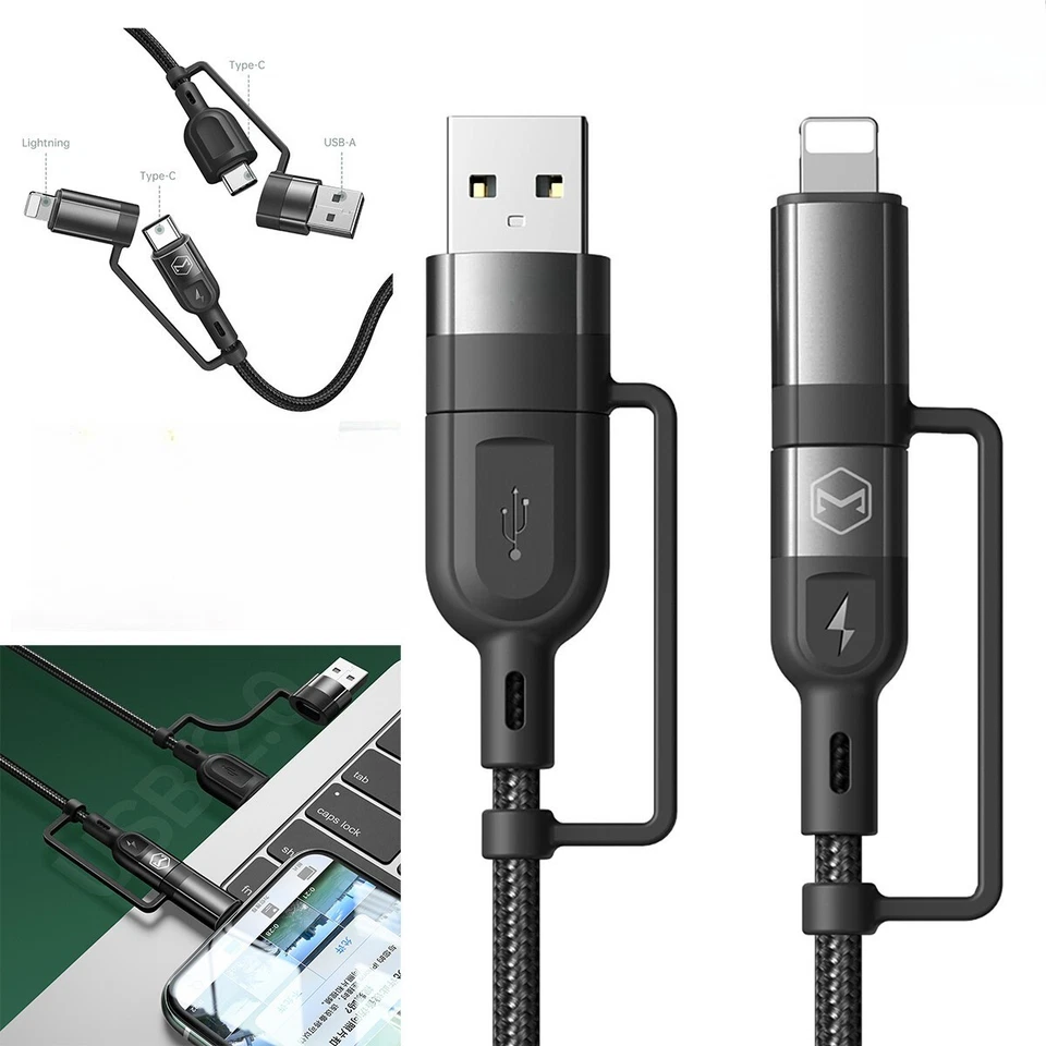 Multi USB C QC Fast Charging Cable 4 in 1 USB C/USB A to USB C To type-c PD 60W - Image 1 of 4