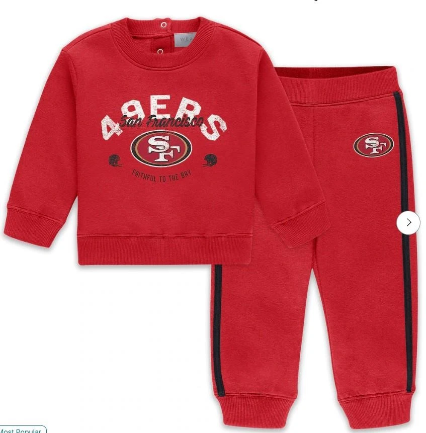 NOVA CAMISA E CALÇA GOLA REDONDA DE LÃ INFANTIL SAN FRANCISCO 49ERS TAMANHO 6-9 MESES - Imagem 1 de 1