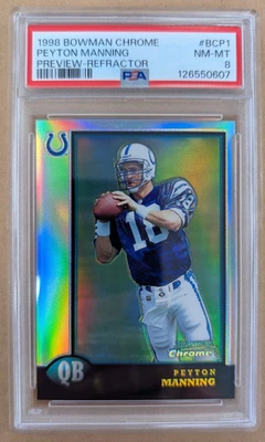 1998 年 Bowman Chrome 预览折射器 #BCP1 Peyton Manning - PSA 8 近乎完好-MT — 第 1/2 张图片