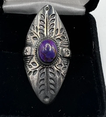 Anillo llamativo turquesa púrpura plata esterlina 925 vintage talla 8 Foto 1 de 4