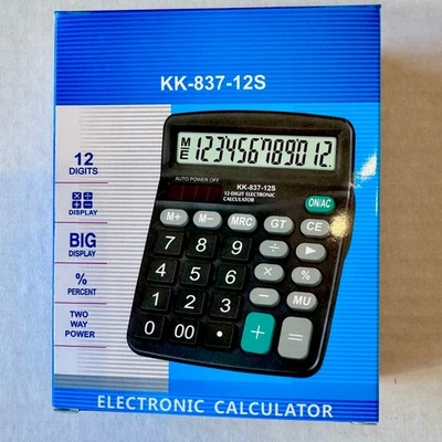 Electronic Calculator KK-837-12S 12 Digit Display Solar and Battery Power - NEW - Image 1 of 2