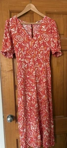 John Lewis Women's Red Floral Dress Size 12 Short Sleeve V-Neck - Picture 1 of 12