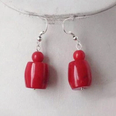 15-18mm Natural Rojo Cilindro Coral Gemas Cuentas Gancho Pendientes Colgante Collar 18" Foto 1 de 4