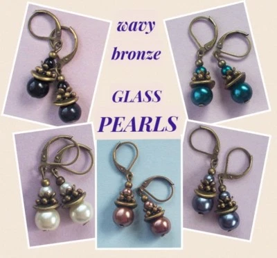 PERLA DE VIDRIO GOTAS onduladas palanca trasera BRONCE hecho a mano TÚ ELIGES XX Foto 1 de 4