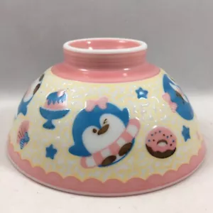 Japanese 4-1/8"D Porcelain Children Rice Bowl Pink Sweet Penguin Made in Japan - Picture 1 of 6