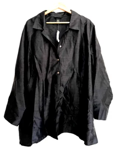Lane Bryant Woman's Black Button Up Nylon Tunic Top Size 26/28 Office Holiday - Picture 1 of 12