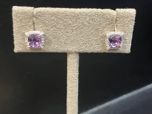 David Yurman Sterling Albion Petite Amethyst & Pavé Diamond Earrings - Picture 1 of 4