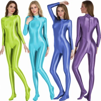 AMORESY Oil Glitzer Einteilig Overalls Fitness Leotards Stretch Zentai Bodysuits - Bild 1 von 4