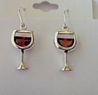 Sterling Silver 22x11mm Red Wine Glass with CZ Crystal 13mm wire Earrings!