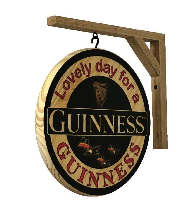 "Letrero de pub de madera Guinness de 12"" de diámetro incluye soporte colgante" Foto 1 de 3