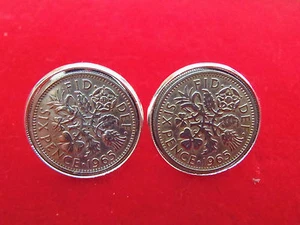 Lucky Sixpence Cufflinks - Gold, Silver, or Gun Metal Black Plated Findings. - Picture 1 of 6