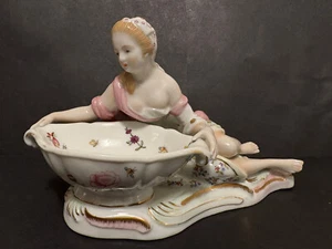 SITZENDORF VOIGT BROS, WOMAN  FIGURINE SWEETMEAT SALT  BOWL (Meissen like) - Picture 1 of 18