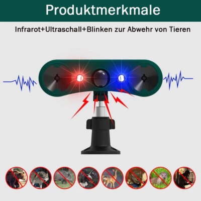 Solar Tiervertreiber Ultraschall Abwehr Marder Katzen Hunde Abwehr Schreck IP55 - Bild 1 von 4