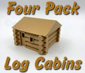 HO Scale Log Cabins (4-Pack) Train Scenery - 3D Model Railroad Train Scenery - Picture 1 of 3