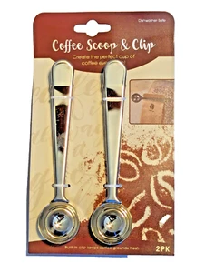 Coffee Scoop and Sealing Bag Clip 2-Piece Stainless Steel Silver Color NIP - Picture 1 of 4