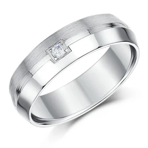 9ct Oro Blanco Diamante Anillo 6mm Anillo de Bodas - Imagen 1 de 2