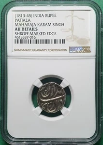 1813-45 INDIA RUPEE PATIALA MAHARAJA KARAM SINGH SILVER NGC AU DETAILS - Picture 1 of 3