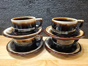 Vintage Pfaltzgraff Brown Drip Glaze Coffee Cups With Saucers, Set of 4 - Picture 1 of 7