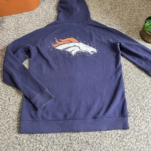 Victorias Secret PINK NFL Denver Broncos Zip Up Hoodie Sequins Size L Blue - Picture 1 of 4