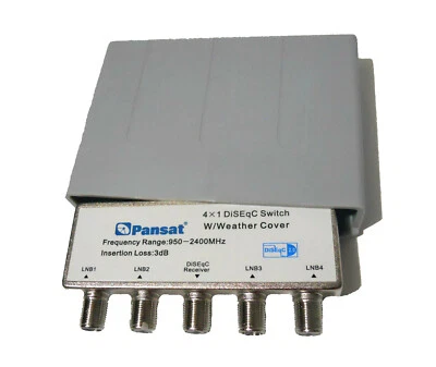 Interruptor PANSAT 4x1 DiSEqC 2.0 Exterior Cubierta Impermeable Antena para Satélite LNB LNBF Foto 1 de 4