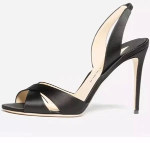 NIB Paul Andrew Hallie Black Satin Slingback Sandals Sz 6.5 - Picture 1 of 8