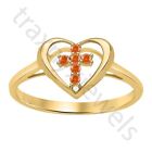 Valentine 0.40 ctw Lab Created Fire Opal 14K Yellow Gold Over Heart Cross Ring